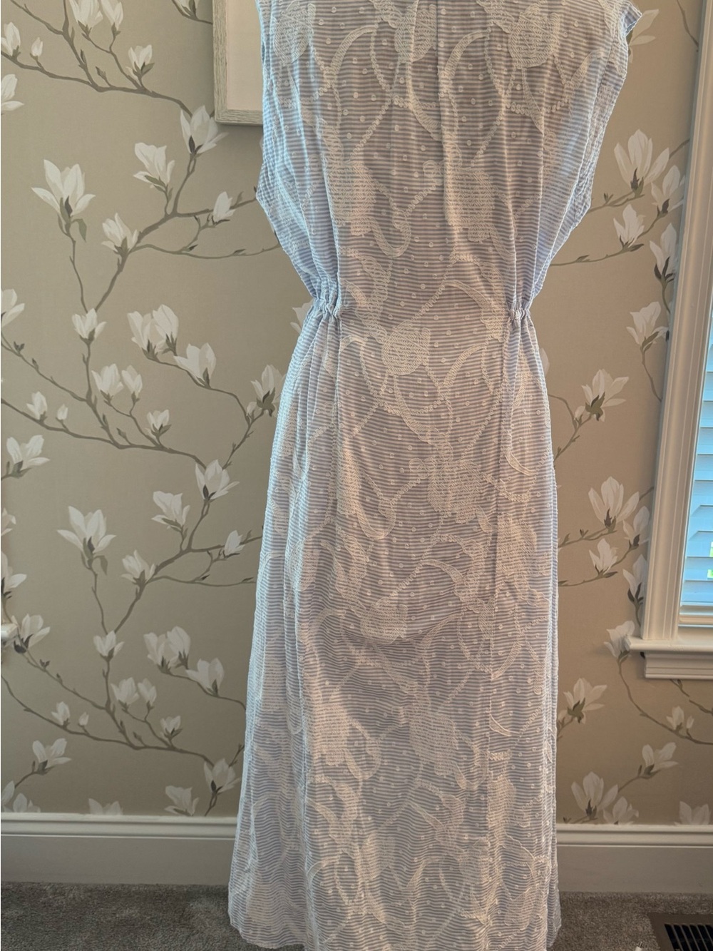 Johnny Was Light Blue & White Sleeveless Tie-Waist Maxi Dress - Picture 2 of 3